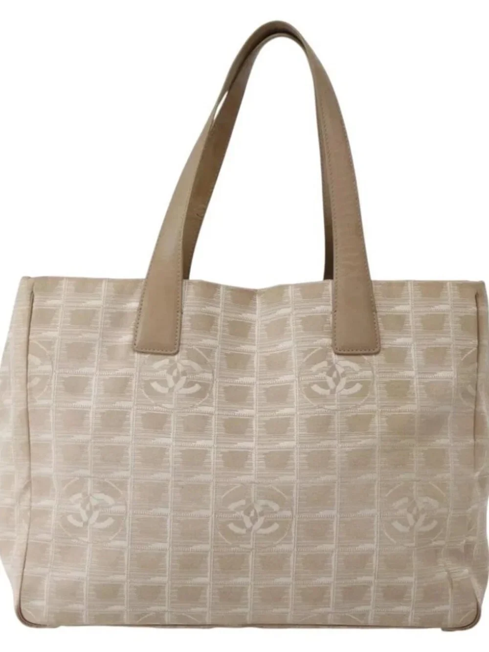 CHANEL New Travel Line Tote Bag Beige Gold CC Auth 143977